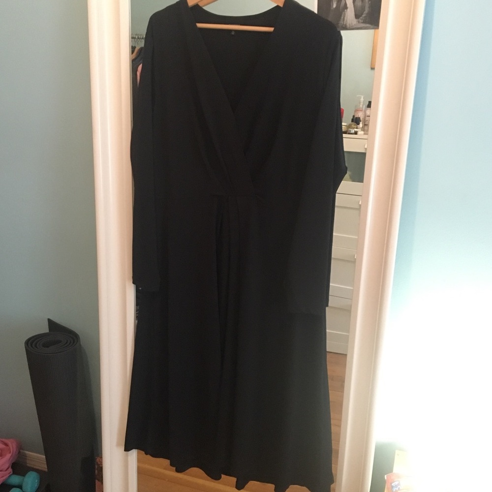 Who What Wear black faux wrap long sleeve dress